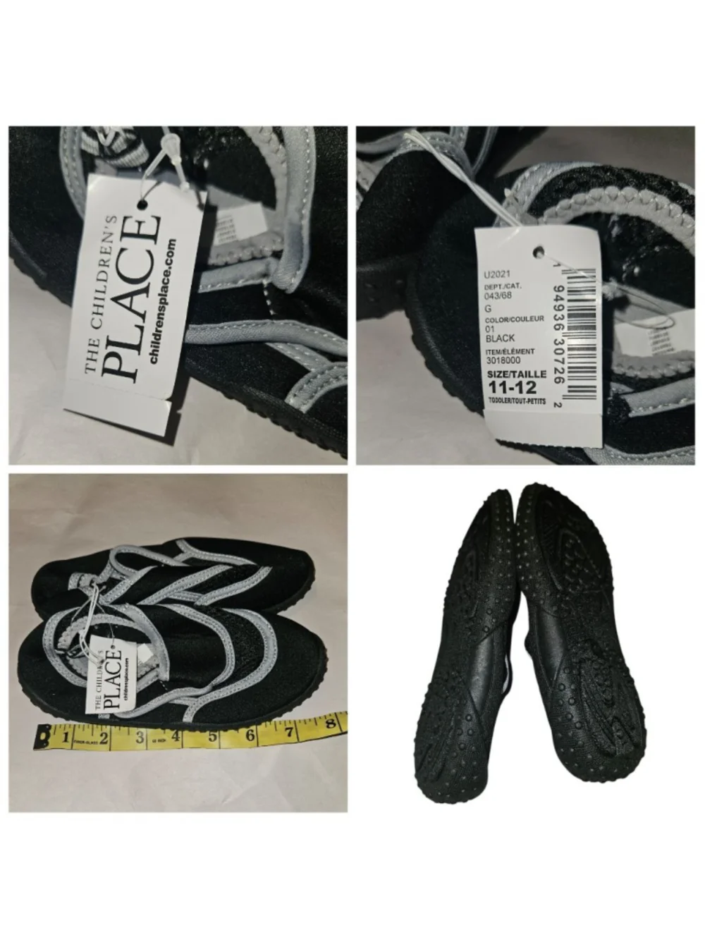 Boys The Children's Place Water Shoes Size 11-12 Black Gray NEW